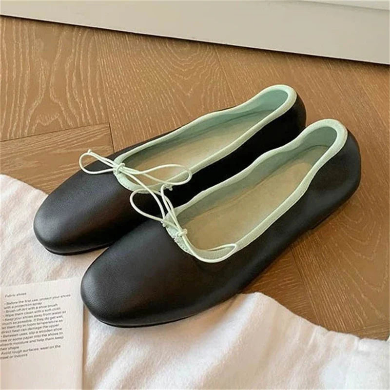 Comfortable Soft Leather Round Toe Flats Heels Women's Sandals Fashion Butterfly-knt Daily Dress Shoes Sandals