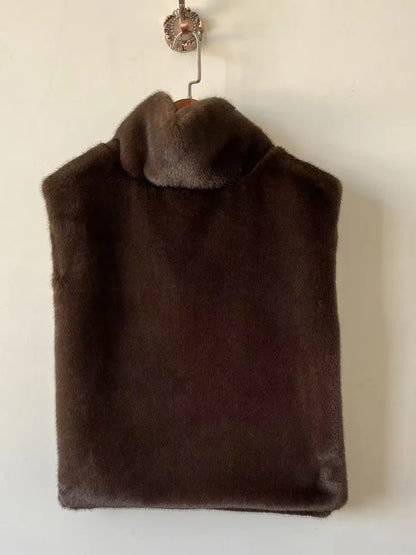 Cool Winter Women Artificial Fur Vest Turtleneck Sleeveless Pullover Female Mink Fur Jacket Instagram-Style Lady Eco Fur Outwear