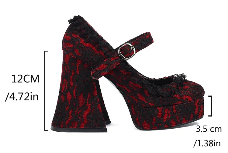 Lace Printed Fabric Platform Ultra-High Conical Heel Shallow Fashion High Heels Buckle Floral Fabric Elegant And Sexy Pumps