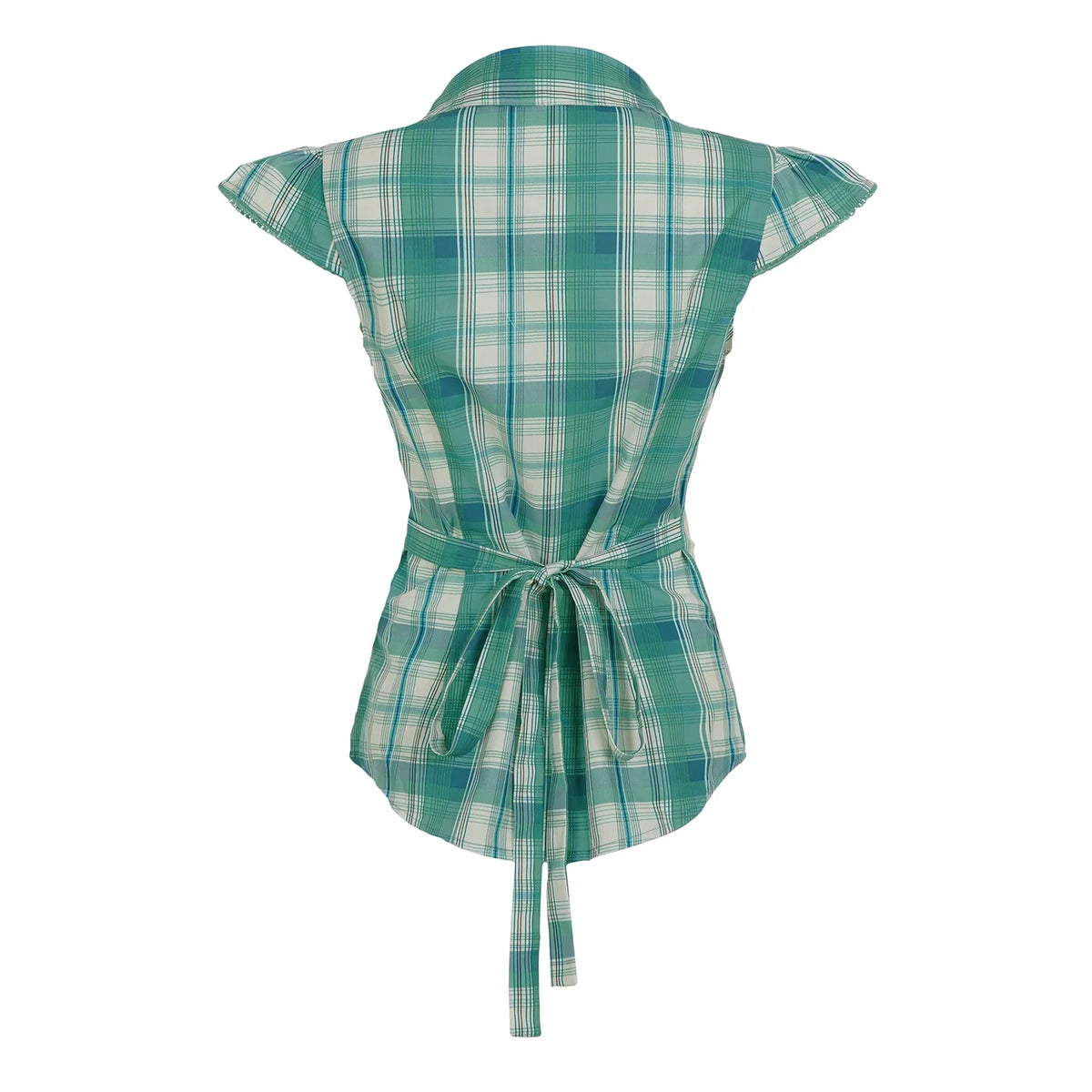 Green Plaid Print Blouse Vintage Turn-down Collar Single-breasted Top French Style Slim-fit Shirts Chic Fashion Clothes
