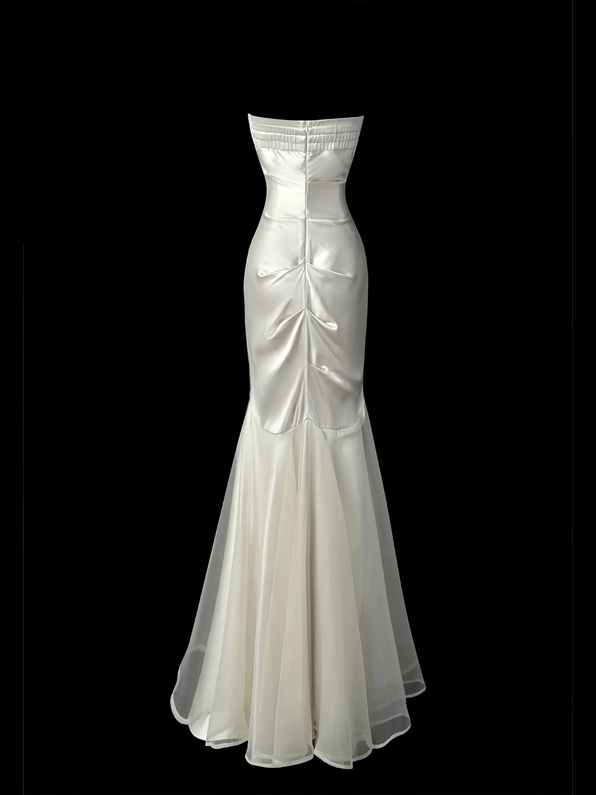 Satin White Evening Dress Wrap Hips Backless Strapless Sleeveless Fishtail Pleats Sweetheart Neck Birthday Party Prom Gown