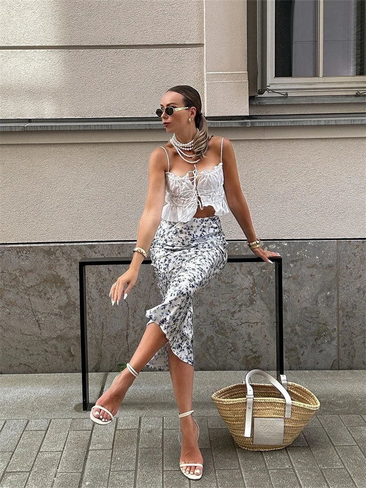 New Summer Women's Fashion and Personalized Design Sense, Small and Versatile Printed High Waist Slim Fit Skirt