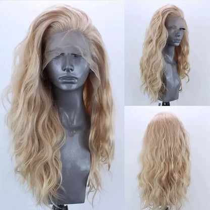 Marquesha 13*4 Curly Synthetic Lace Front Wig for Women Glueless Heat Resistant Fiber Gloden Blonde Lace Wig