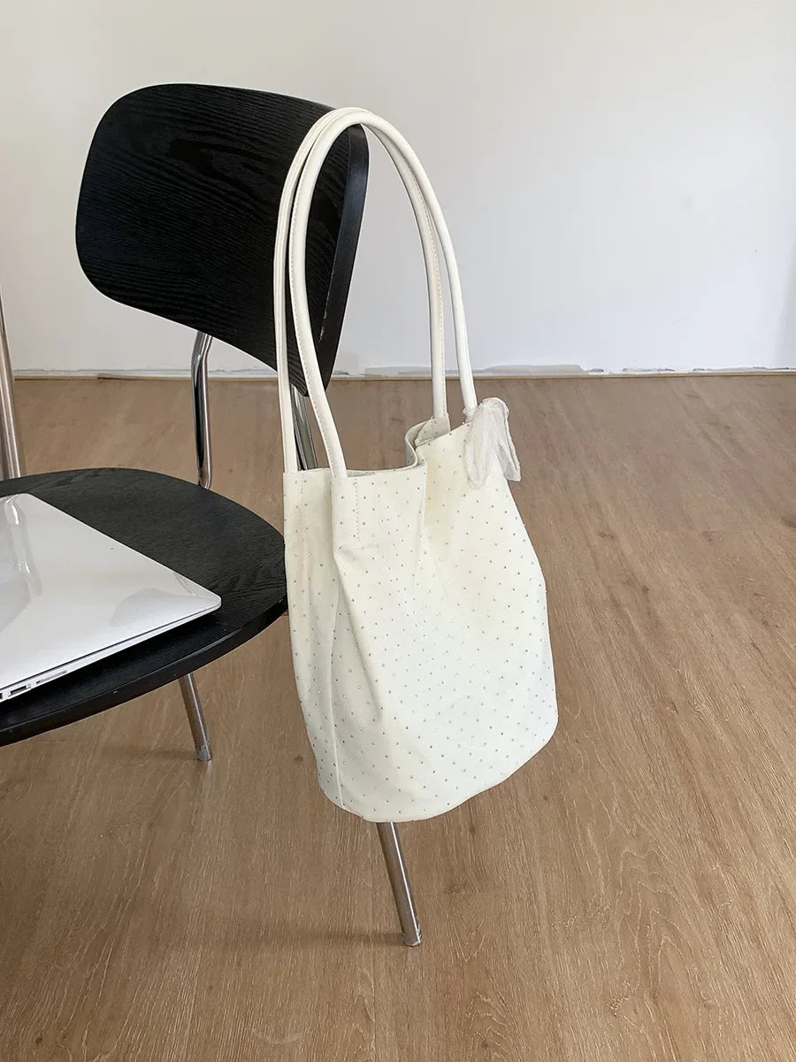 Sweet Girl Shoulder Bag Women's Korean Diamond Handbags New Summer Nylon Bow Tote Bags