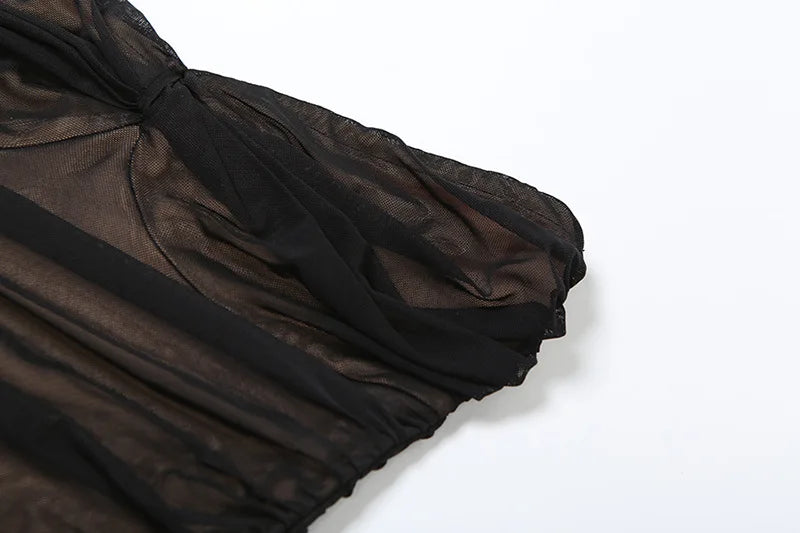 Sexy Sheer Bodysuit Women Summer Double Deck Strapless Solid Folds Skinny Beach Coquettish Fashionable Clubwear Tops