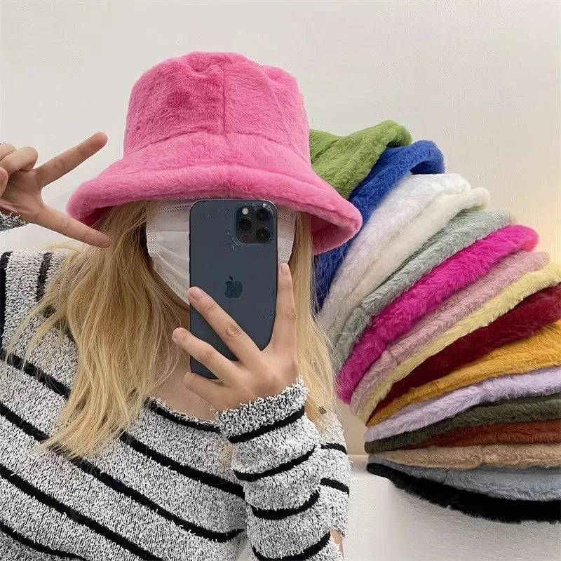 Winter 58-60cm XL Faux Fur Bucket Hat For Women Outdoor Warm Luxury Oversize Fisherman Hat Girl Trendy Party Long Fur Panama Cap