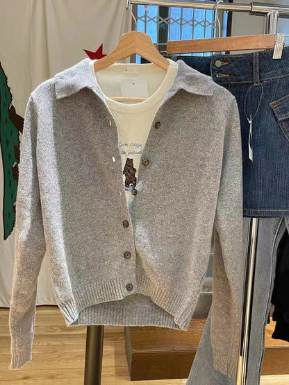 Vintage Button Soft Knitted Cardigan Femme Autumn Cotton Warm Turn Down Collar Sweaters Coat Harajuku Casual Women Sweater Tops