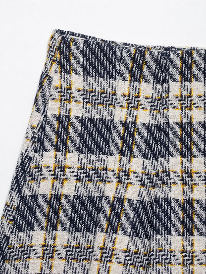 Women Retro Plaid Pleated Culottes Sets Lady Casual Sleeveless Single Breasted Slim Short Vest Suit 2026 Daily Commute Outfits