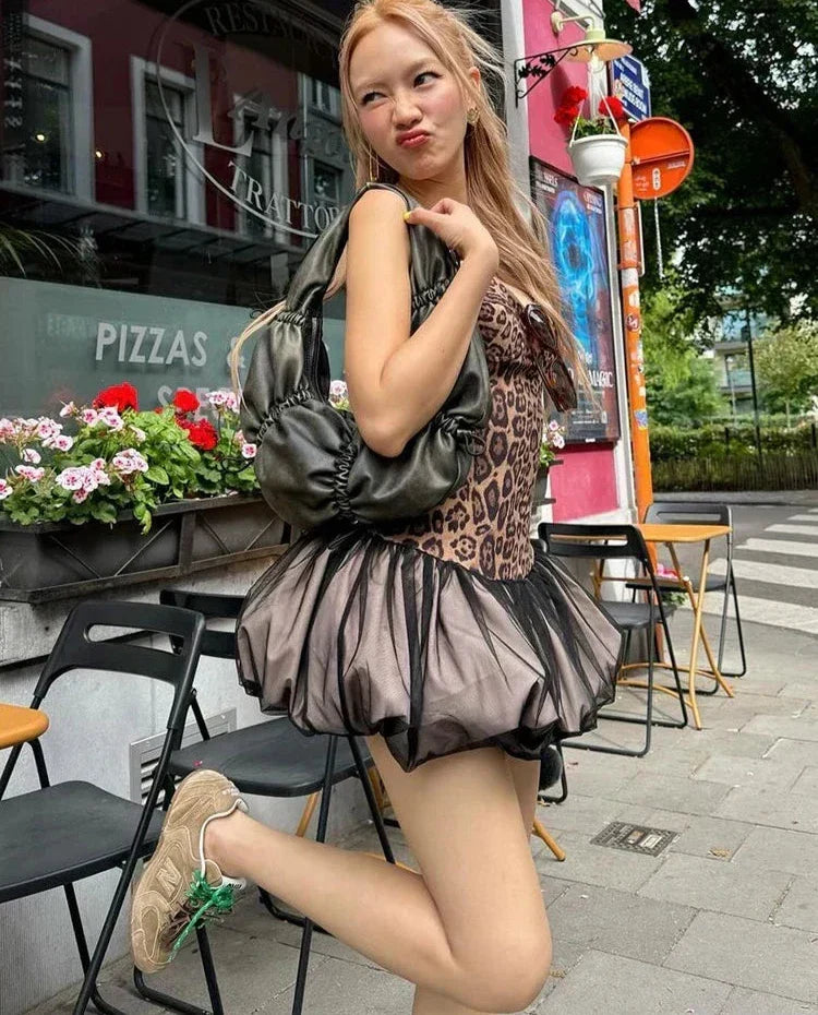 Print Corset Top Tulle Bubble Skirt Mini Dress