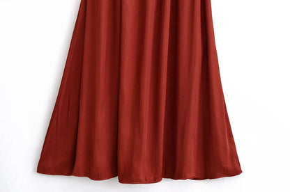 Summer new women's fashion versatile high-end simple round neck sleeveless party silk textured mid-length dress