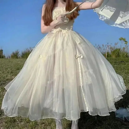 New Ballet Lolita JSK Dresses Women Flower Wedding French Long Suspender Dress Fairy Embroidered Lace Soft Maxi Dress