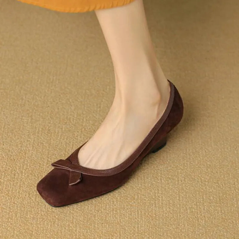 Women's Wedges Pumps Faux Suede Boat Shoes High Heels Slip on Dress Shoes Autumn Bow Boat Shoes for Zapatos Mujer 1861