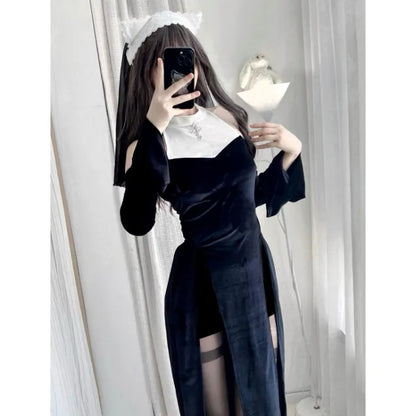 Y2k Gothic Black White Patchwork Dresses Subcultural Slim Waist Dark Dress for Women+ High Waist Shorts Two Piece Sets