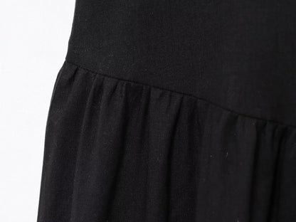 Women's Commuter Retro Dress Summer New Black Suspender Multi-layered Stitching Beach Holiday Dress Sexy V-neck Casual Fashion
