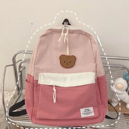 Women Korean Harajuku Students Backpack Simple Contrast Color Patchwork Casual Backpacks Kawaii All Match Girls Y2k Schoolbags
