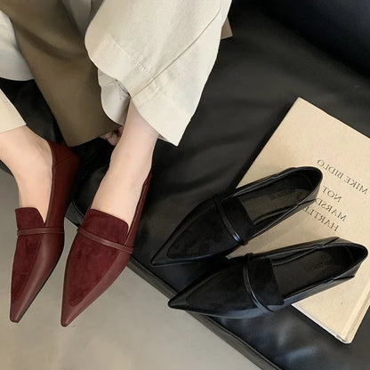 Pointed Toe Retro Flats Women Footwear Spring Autumn New Fashion Shallow Elegant Office Shoes Brand Loafers Ladies Zapatos Mujer