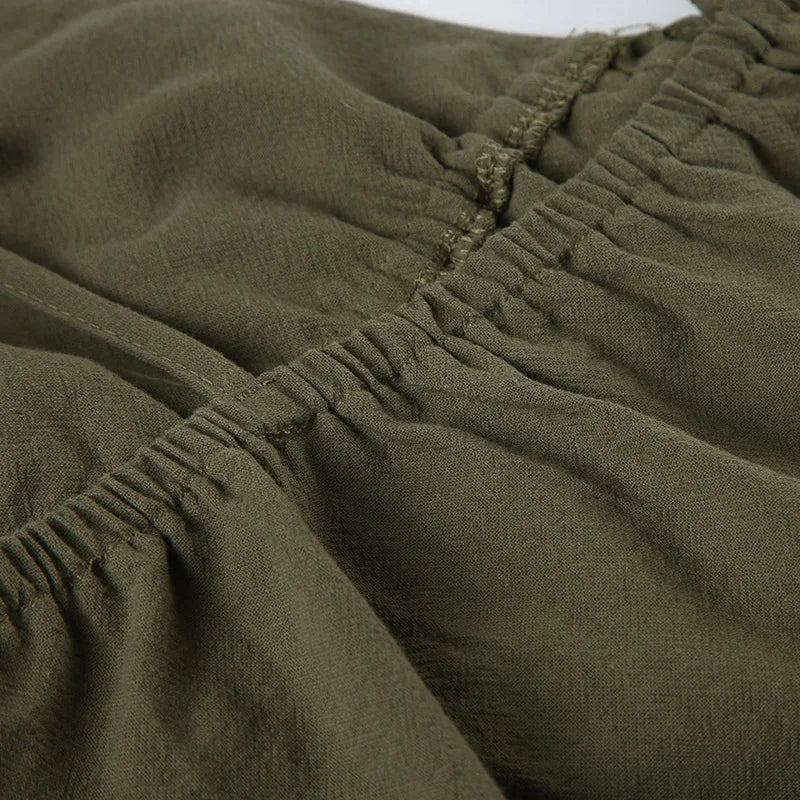 Summer Cotton Linen Short 2 Piece Sets for Women Sexy Spaghetti Strap Tops and Drawstring Short Sets Female Casual Matching Sets