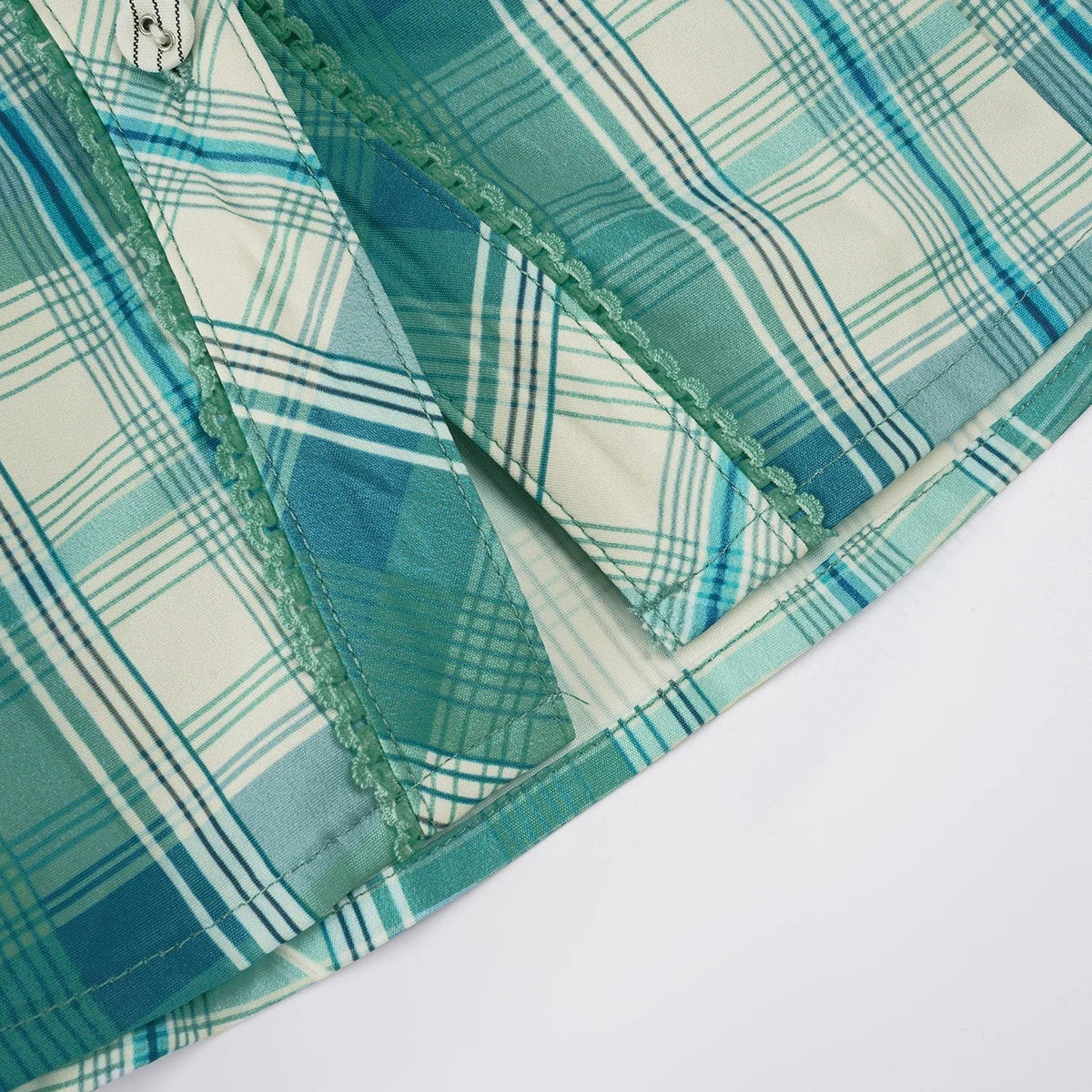 Green Plaid Print Blouse Vintage Turn-down Collar Single-breasted Top French Style Slim-fit Shirts Chic Fashion Clothes