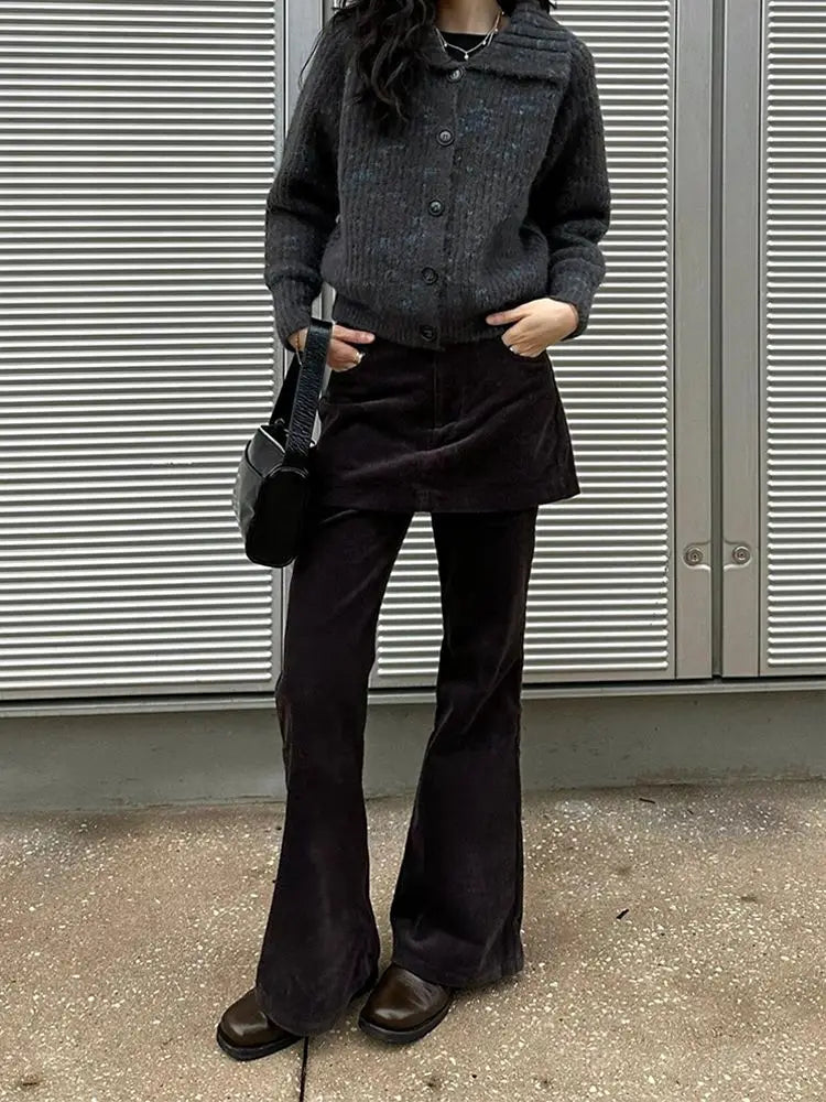 Design Sense Stacked Corduroy Skirt Pants Women's Fake Two Piece Micro Horn Floor Pulling Pants