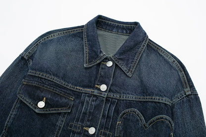 Women's New Plus Size Heart-shaped Pocket Denim Jacket Jacket for Women