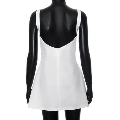 Boat Neck Sleeveless Fitted Waist Flared Skater Mini Dress