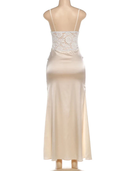Patchwork Jacquard Maxi Dress Women High Side Slit v-Neck Skinny Elegant Summer Fashion Wedding Party Chic Vestidos