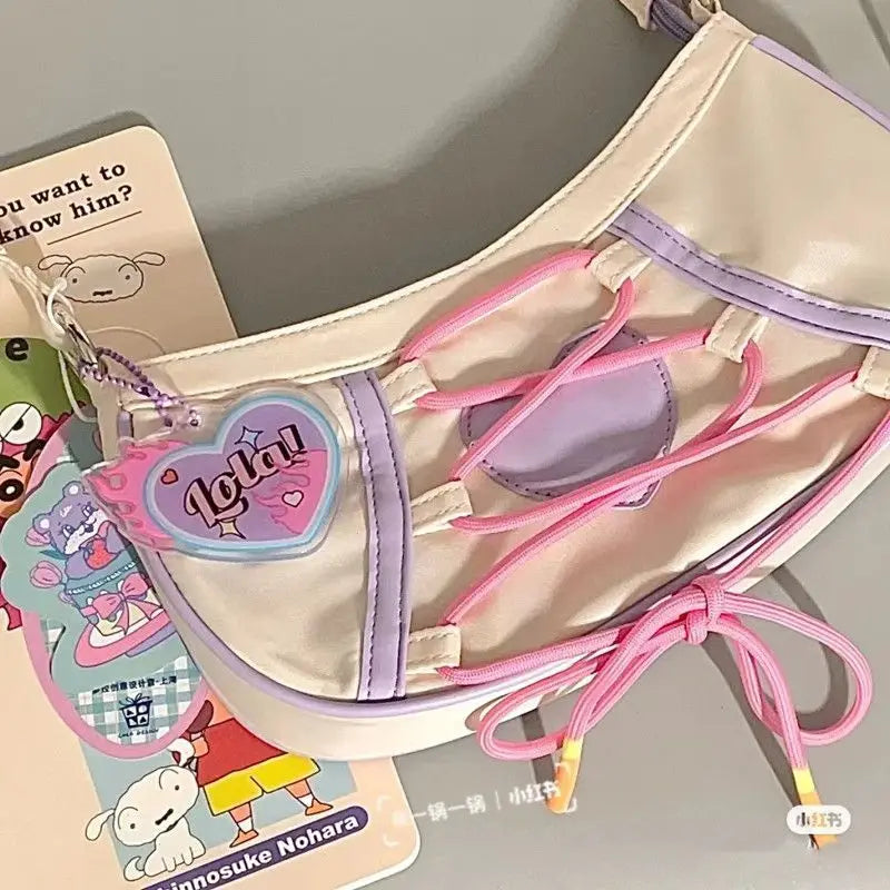 Drawstring New Underarm Bag Ins Japanese Sweet Cute Style One Shoulder Small Body Bag Purses and Handbags