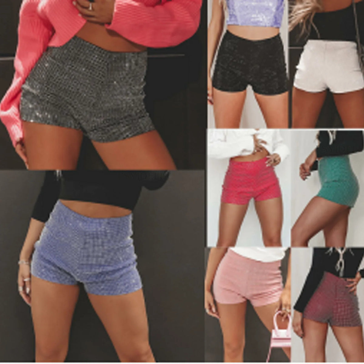 Women Clothing High Waisted Solid Color Polka Dot Shorts Sparkling Tight Shorts Sexy Night Club Outfits Y2k Summer