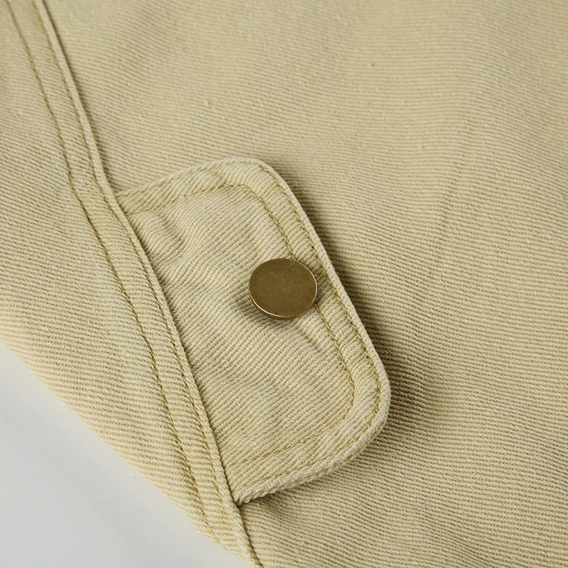 Y2K Casual Women Straight Jeans Khaki Fashion Pocket Cargo Pants Retro 90s Loose Denim Trousers Spring High Street