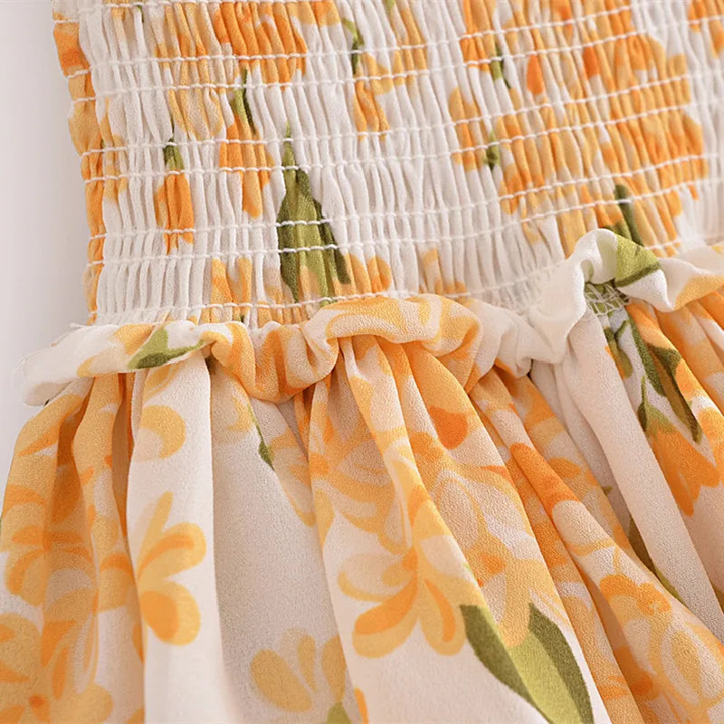 Women Cake Skirts jupe Summer Orange Flower Elastic Waist Ruched Package Hips Wood ears Ruffles Hem Mini Skirt