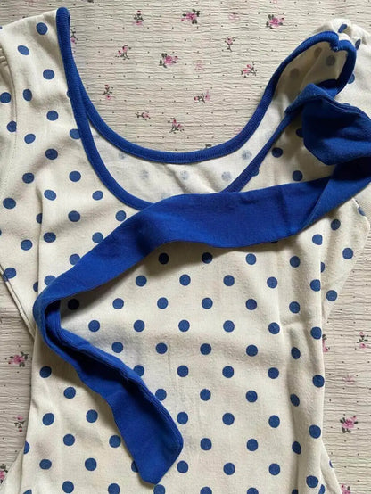 Retro Niche Polka Dot Short Sleeved Round Neck Top T-shirt Slim Spicy Girl Ins Style Y2k Tops