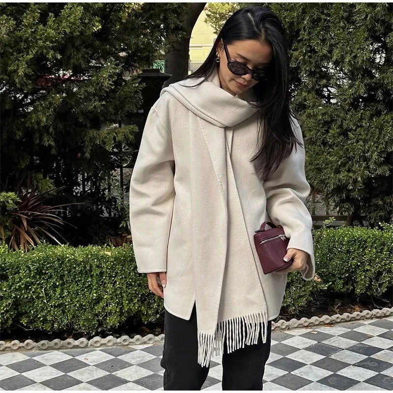 Elegant Single Breasted Towel Collar Jacket Women 2025 Fashion White Coat Loose Fit Office Lady Autumn Casual Commute Outerwear
