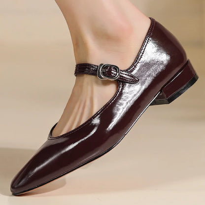 Women's genuine leather round toe metal belt slip-on ballet flats leisure soft comfortable casual daily mary jane ballerinas hot