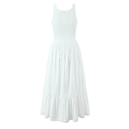 Women Bow O Neck Sleeveless Floral Print Boho Dresses Front Lace Up A-line Midi Summer Dress Chic Lady Holiday Party Robe