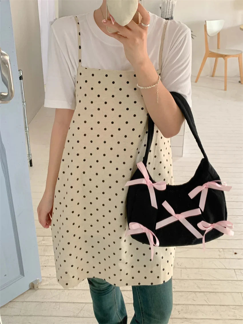 Chic Korea Vintage Blouses Dress Women New Cotton Linen Summer 2024 Polka Dots Vintage Vacation Office Lady Mujer