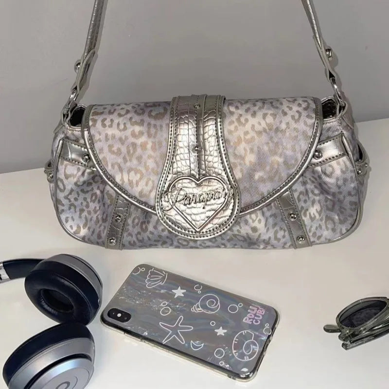 Vintage Womens Shoulder Bag Leopard Y2k Fashion Punk Designer New in Handbag Advanced Luxury Commuter Female Armpit Bag