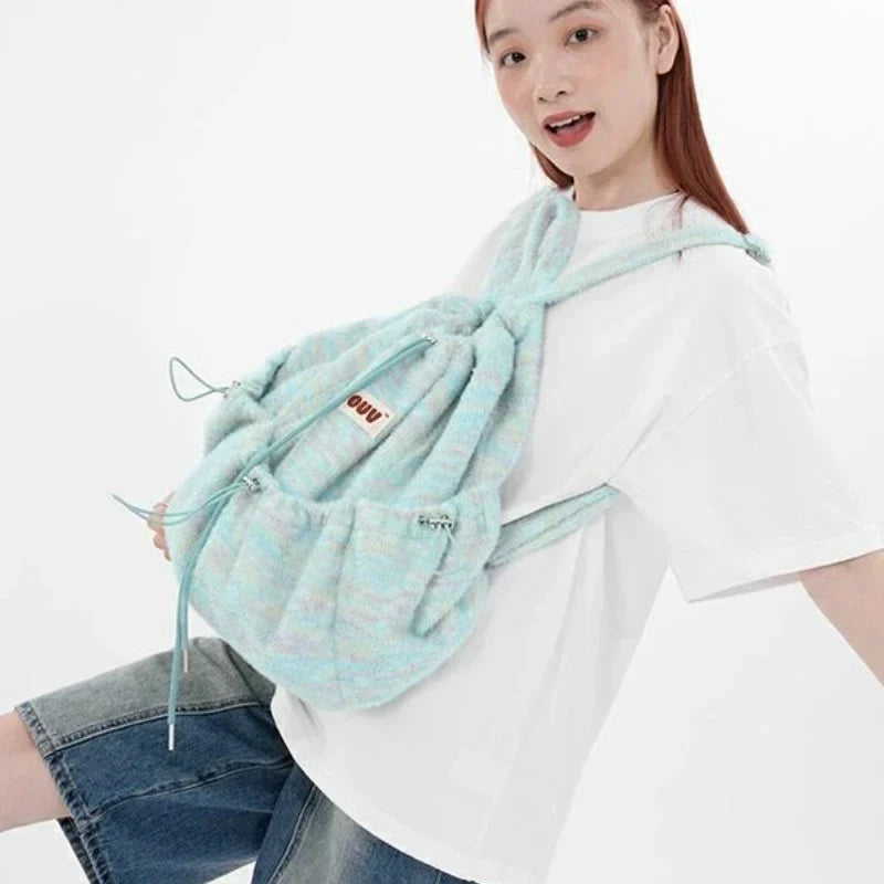 High-capacity All Match Drawstring Backpacks Women Sweet Y2k Aesthetic Schoolbags Contrast Color Girl Chic Backpack for Students
