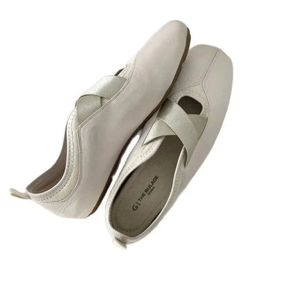 New Women's Ballet Slippers Pink Soft Sole Shallow Heel Round Head Fiberglass Fabric Retro Style Low Heel