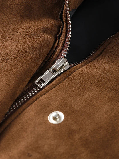 Zipper Suede Cargo Jacket Coat Button Lapel Maillard Slimming Workwear Leather Jackets Casual Short Outwear Commute Overcoat