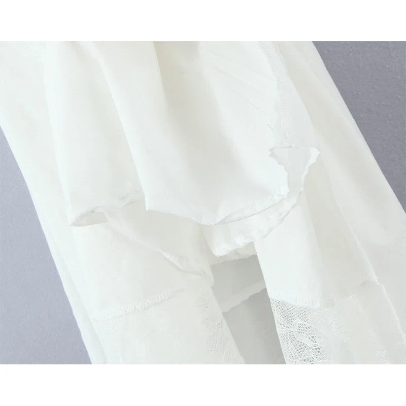 Lace Spliced Elegant White Dress Women Square Neck Sleeveless A-line Summer Long Dresses Holiday Party Robe