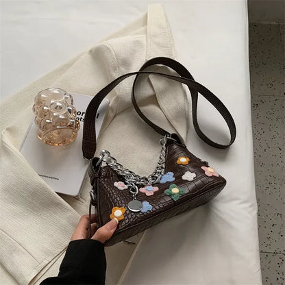 Women's Fashion Bags Trend Chic Design Flower Leather Chain Shoulder Crossbody Bag Simple Exquisite Elegant New In Handbag