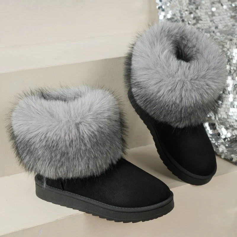 Casual Non Slip Plush Women Snow Boots Brown Round Toe Solid Thick Bottom Flat Comfortable Outdoor Warm Women's Cotton Shoe