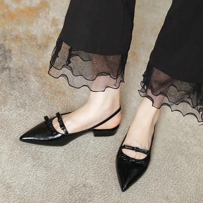 Shoes Ladies' Slippers Cover Toe Luxury Slides Slipers Women Butterfly-Knot Shallow Low Designer 2025 Pointed Flat Patent Leathe