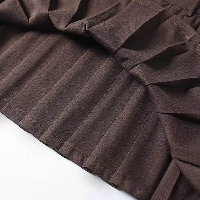 New Commuting Preppy Style Pleated Skirt For Women Side Zipper High Waist Spring Autumn Knee Length Skirts