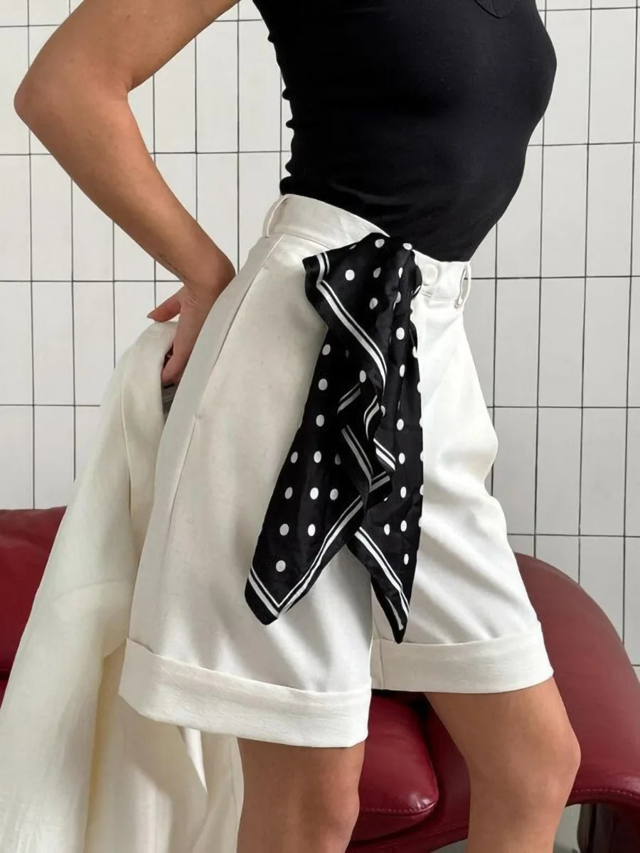 High Waisted Bermuda Shorts Women Elegant Pleated Wide Leg Shorts Linen Cuffed Office Lady Summer Shorts Casual Cotton New