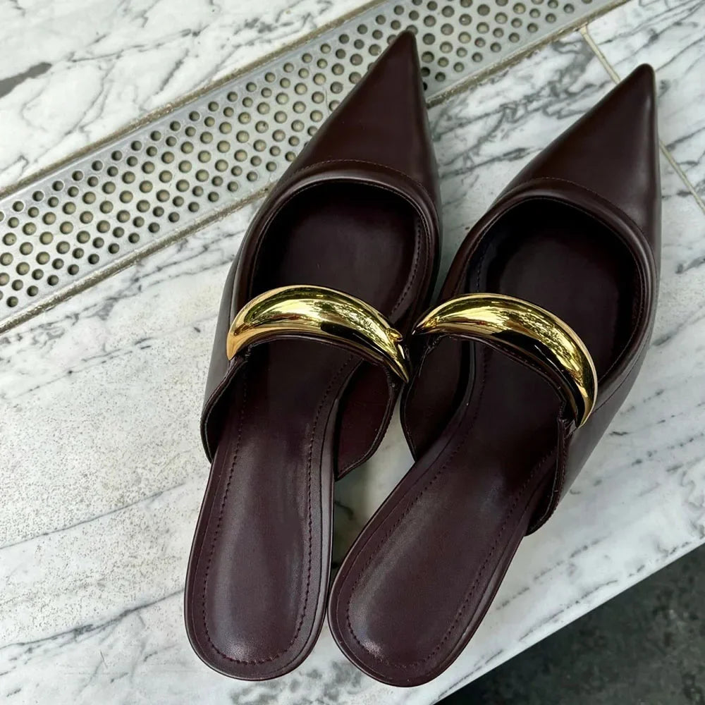 Brand New for Dropship Slip On Pointy Toe Mules Sandals Elegant Mid Heels Comfort Walking Summer Slides Mules Shoes