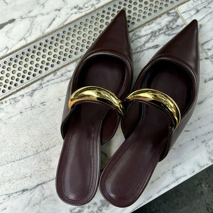 Brand New for Dropship Slip On Pointy Toe Mules Sandals Elegant Mid Heels Comfort Walking Summer Slides Mules Shoes