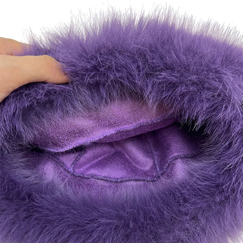 Winter Faux Fox Fur Bucket Hats For Women Soft Thickened Plush Fisherman Hat Outdoor Windproof Warm Beanies Caps Ski Panama Cap