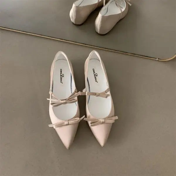 Boat Shoe Low Heels Increas Height Female Footwear Bow-Knot Pointed Toe Clogs Platform Ballerinas Woman 2025 Dress Butterfly Com