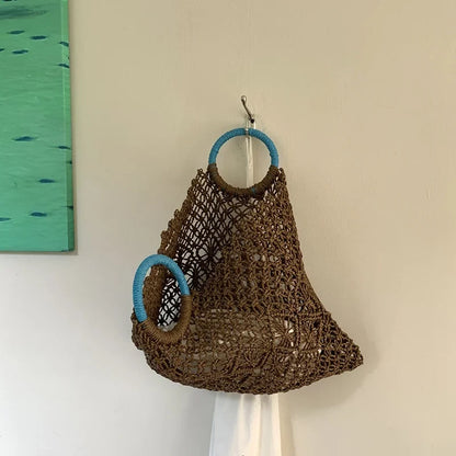 Summer Hollow Straw Beach Bag Handmade Woven Shoulder Bag Raffia Rattan Shopping Travel Bag Bohemian Braided Handbag Casual Tote
